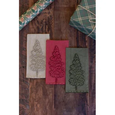 Kalalou Set Of Three Christmas Tree Tea Towels - One Each Color In Multi