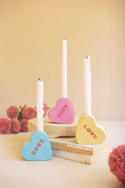 Kalalou Set Of Three Clay Valentine Heart Candle Holders