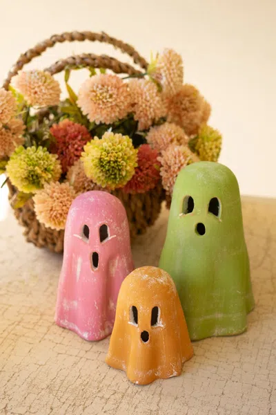 Kalalou Set Of Three Colorful Clay Ghosts
