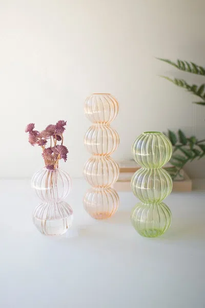 Kalalou Set Of Three Fluted Glass Stacking Ball Vases - One Each Color