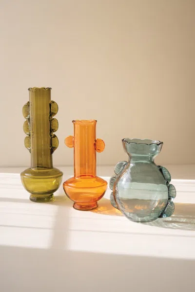 Kalalou Set Of Three Funky Glass Vases - One Each Design In Multi