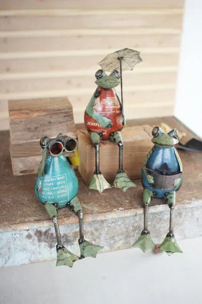 Kalalou Set Of Three Recycled Metal Frogs