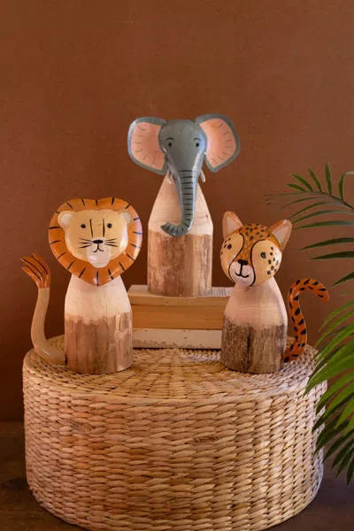 Kalalou Set Of Three Recycled Wood And Iron Safari Animals