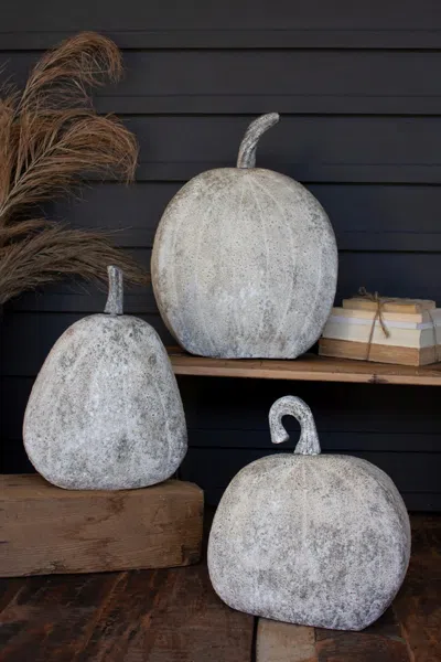 Kalalou Set Of Three Rustic Metal Pumpkins In White