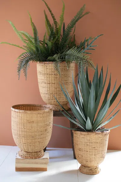 Kalalou Set Of Three Split Cane Baskets In Brown