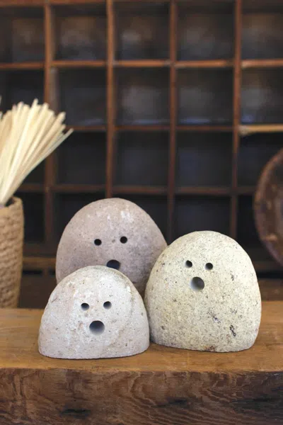 Kalalou Set Of Three Tabletop River Rock Ghosts In Multi