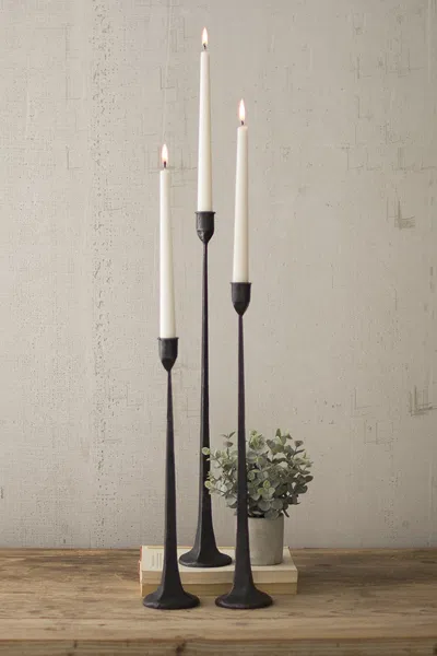 Kalalou Set Of Three Tall Cast Iron Taper Candle Holders