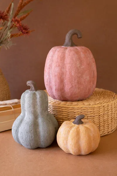 Kalalou Set Of Three Terracotta Pumpkins In Multi