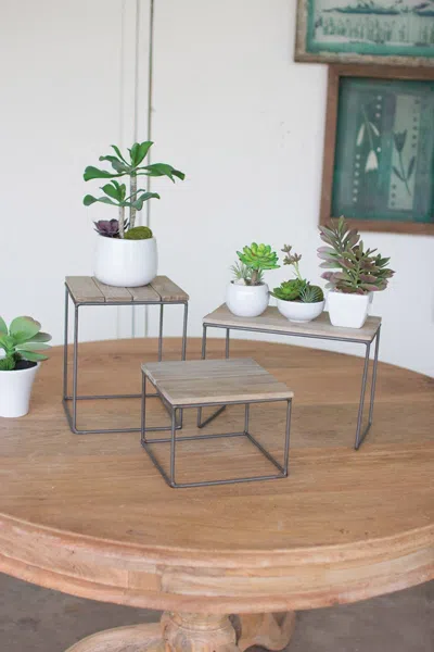Kalalou Set Of Three Wood And Metal Risers