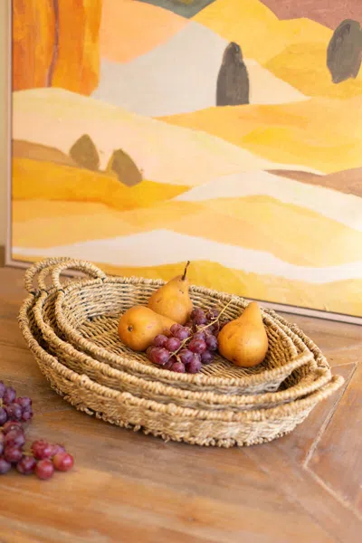 Kalalou Set Of Three Woven Vine Oval Trays With Handles