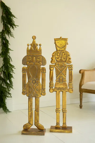 Kalalou Set Of Two Antique Gold Nutcrackers