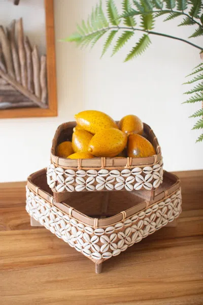 Kalalou Set Of Two Bamboo Trays With Shell Detail