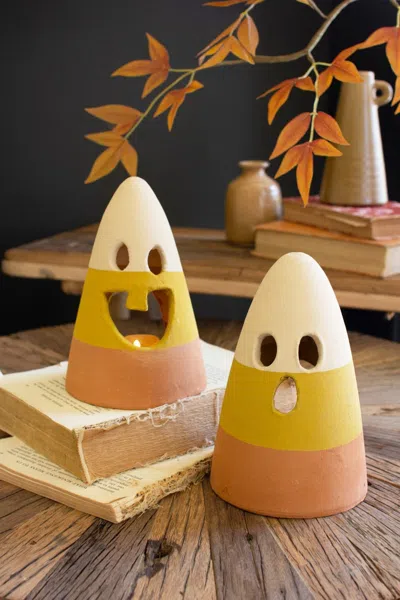 Kalalou Set Of Two Candy Corn Lanterns In Multi