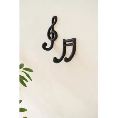 Kalalou Set Of Two Cast Iron Musical Notes Hooks In Black