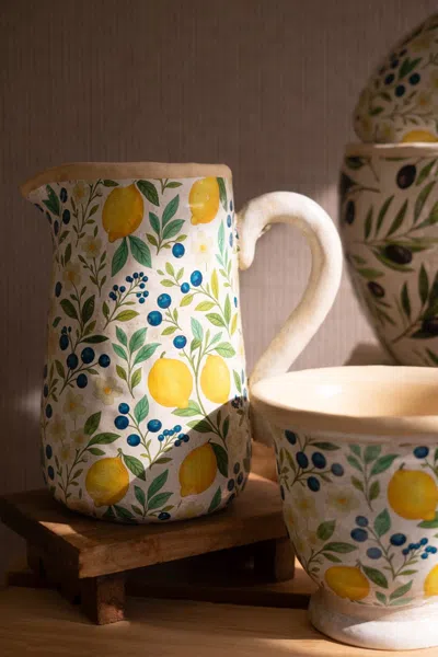 Kalalou Set Of Two Cement Pitcher And Vase - Lemons In Multi