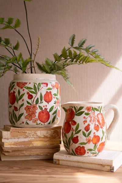Kalalou Set Of Two Cement Pitcher And Vase - Pomegranites In Multi