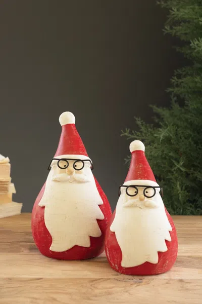 Kalalou Set Of Two Cement Santas With Glasses In Multi