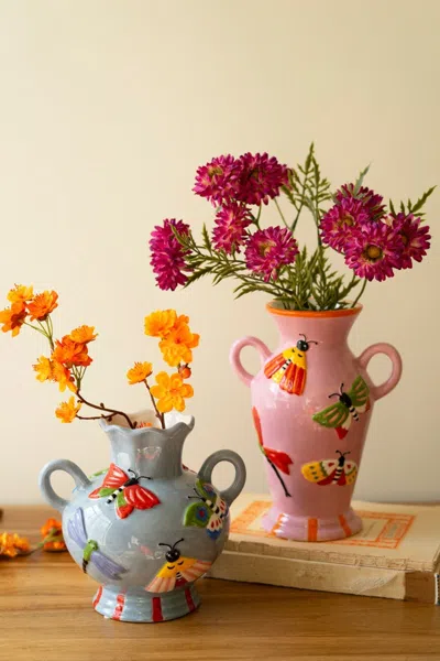 Kalalou Set Of Two Ceramic Butterfly And Moth Vases