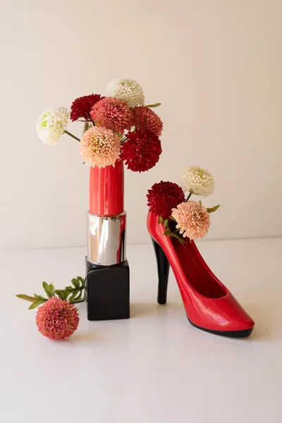 Kalalou Set Of Two Ceramic Lipstick And High Heel Vases