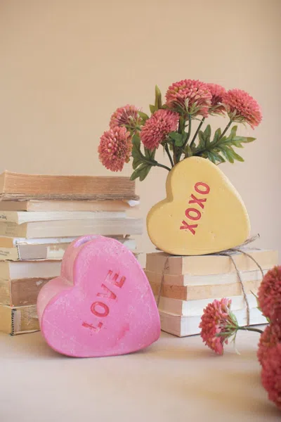 Kalalou Set Of Two Clay Valentine Heart Vases