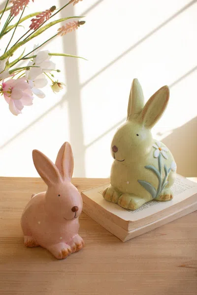 Kalalou Set Of Two Colorful Faux Concrete Bunnies