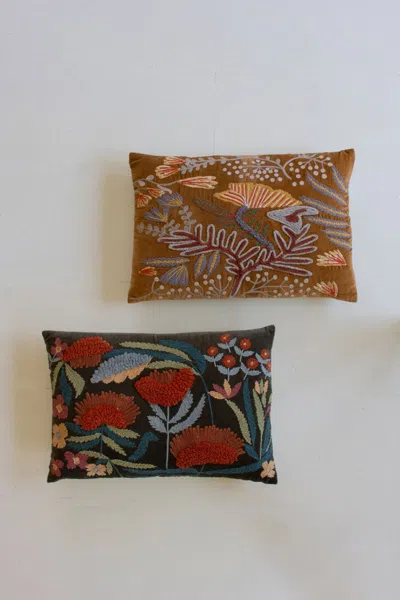 Kalalou Set Of Two Embroidered Pillows With Flowers - One Each Color