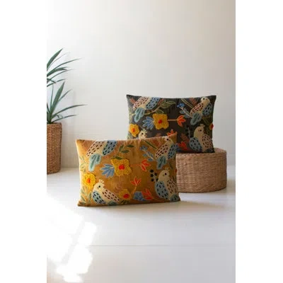 Kalalou Set Of Two Embroidery Pillows With Birds - One Each Color In Blue;yellow