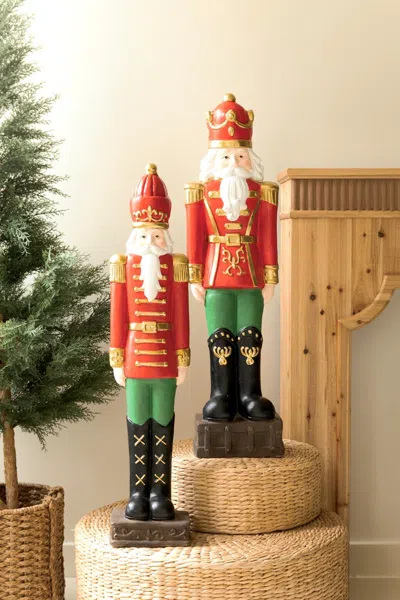 Kalalou Set Of Two Faux Concrete Christmas Soldiers In Red