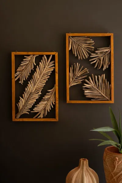 Kalalou Set Of Two Framed Driftwood Leaves