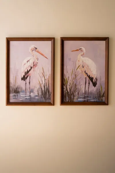 Kalalou Set Of Two Framed Paint Over Print Herons
