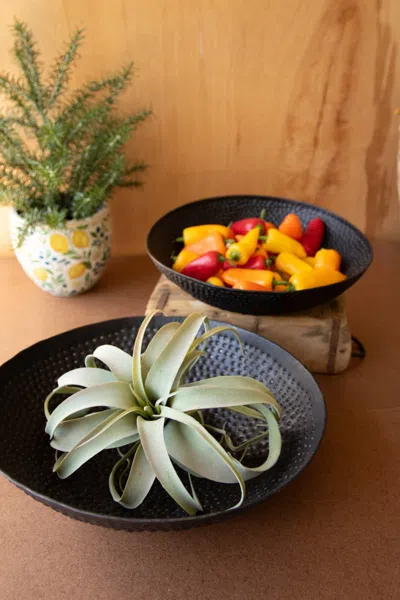 Kalalou Set Of Two Hammered Iron Bowls In Black