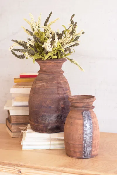 Kalalou Set Of Two Mango Wood Urns