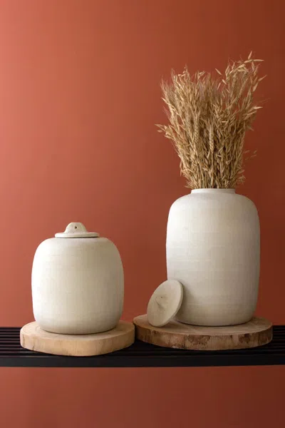 Kalalou Set Of Two Off-white Ceramic Canisters