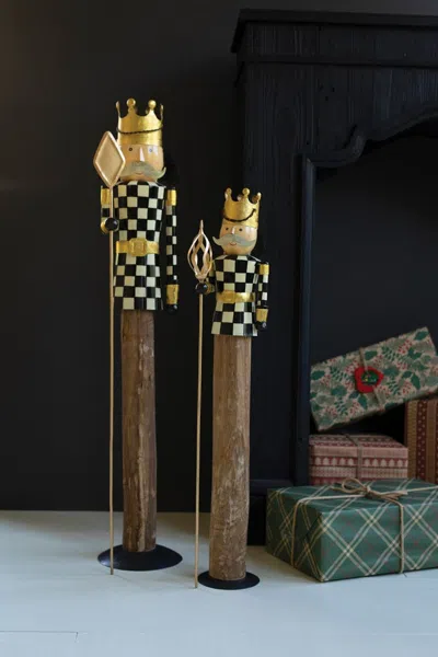 Kalalou Set Of Two Painted Metal And Wood Checkerboard Nutcrackers In Brown