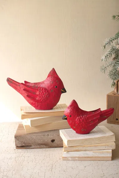 Kalalou Set Of Two Painted Metal Christmas Cardinals