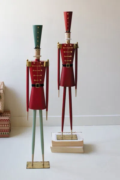 Kalalou Set Of Two Painted Metal Christmas Soldiers