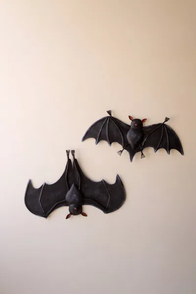 Kalalou Set Of Two Painted Metal Halloween Bats In Black