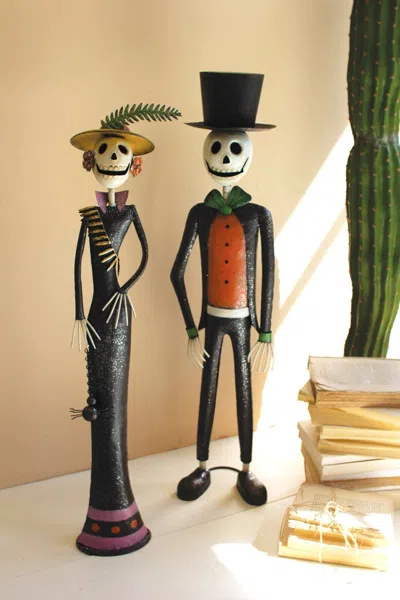 Kalalou Set Of Two Painted Metal Halloween Day Of The Dead Couple