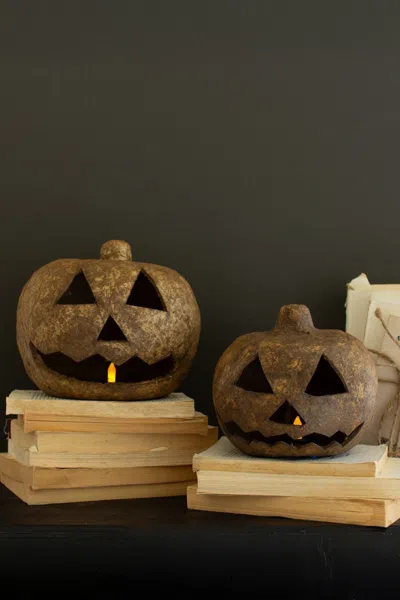 Kalalou Set Of Two Paper Mache Jack-o-lanterns In Brown