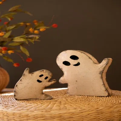 Kalalou Set Of Two Recycled Iron Halloween Ghosts In Gold
