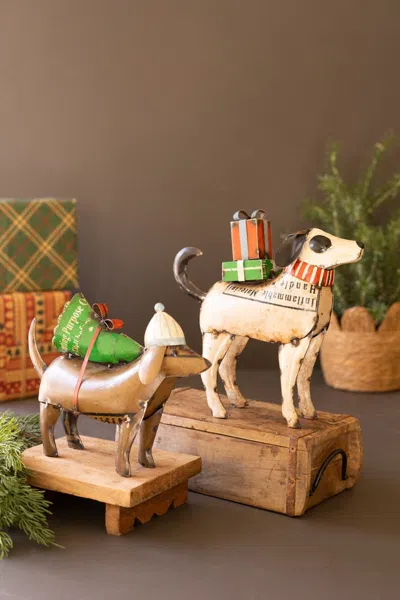 Kalalou Set Of Two Recycled Metal Christmas Dogs In Multi