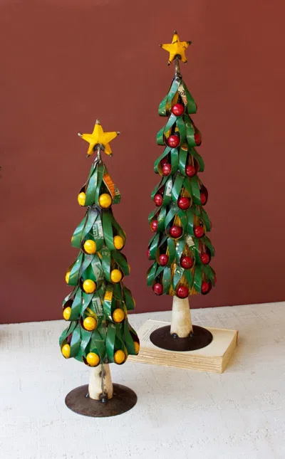 Kalalou Set Of Two Recycled Metal Christmas Trees W Apples & Lemons
