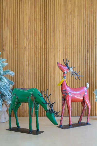 Kalalou Set Of Two Recycled Metal Deer - One Each Color