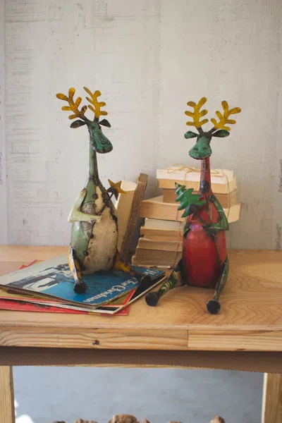 Kalalou Set Of Two Recycled Sitting Iron Moose