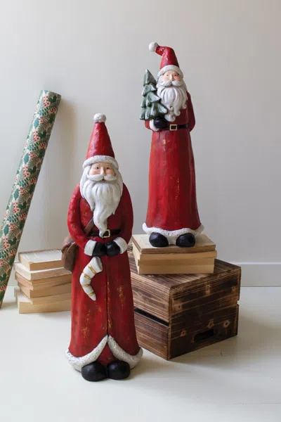 Kalalou Set Of Two Resin Santas In Multi
