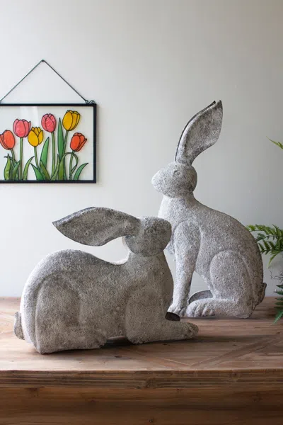 Kalalou Set Of Two Rustic Metal Rabbits