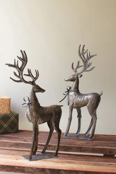 Kalalou Set Of Two Rustic Metal Reindeer