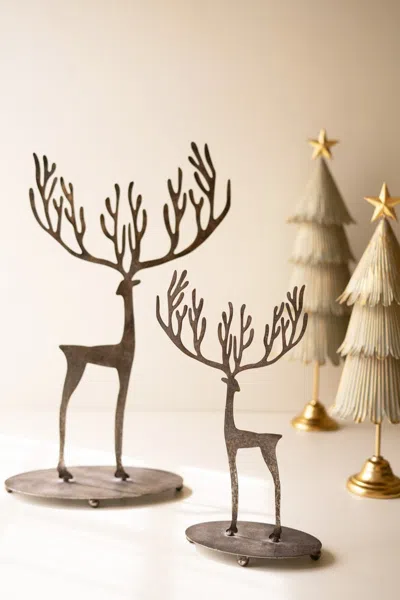 Kalalou Set Of Two Rustic Metal Reindeer In Brown