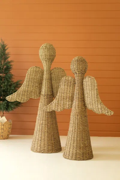 Kalalou Set Of Two Seagrass Angels In Gold