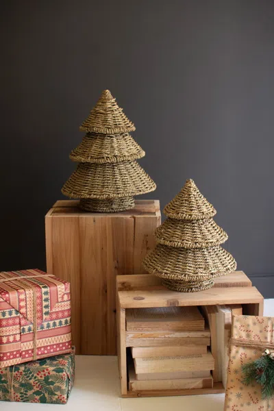 Kalalou Set Of Two Small Woven Vine Christmas Trees